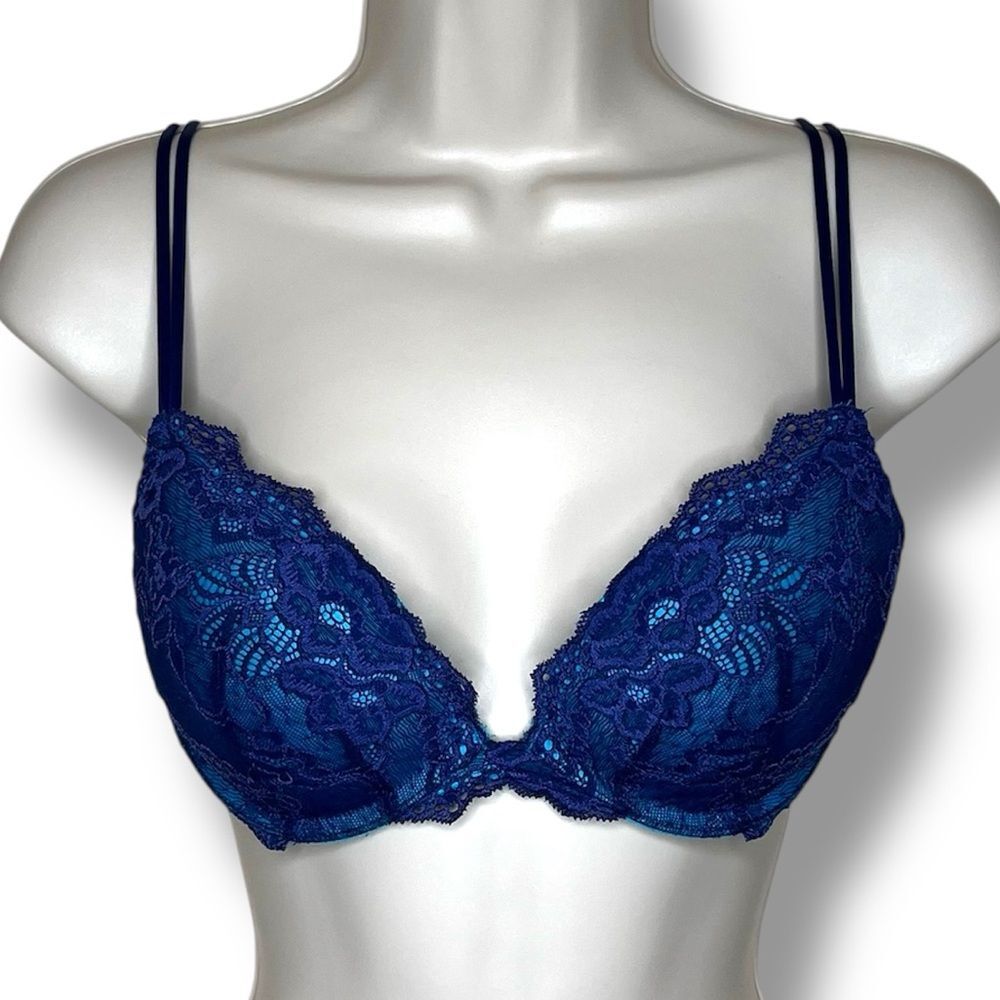 Victorias Secret Very Sexy Push Up Bra Teal Blue Lace Women Size 34C Read Descr